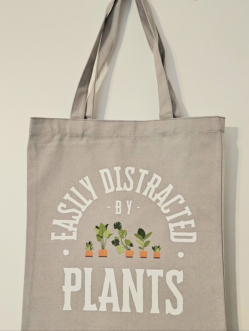 NWOT Easily Distracted By Plants 100% Cotton Canvas Tote — Light Gray